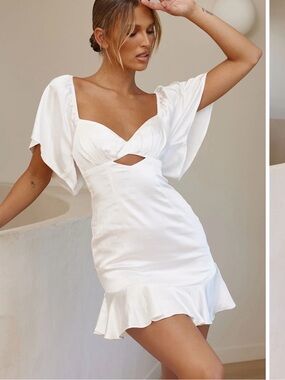 Here Comes the Sun White Cutout Ruffle Hem Mini Dress